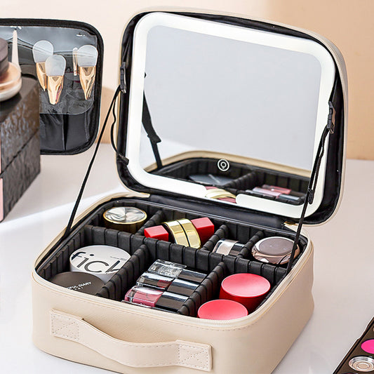 LED travel makeup bag with mirror